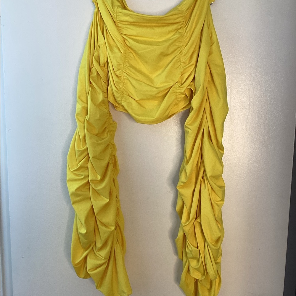 Wide Leg Ruched Yellow Jumpsuit - Picture 7 of 12